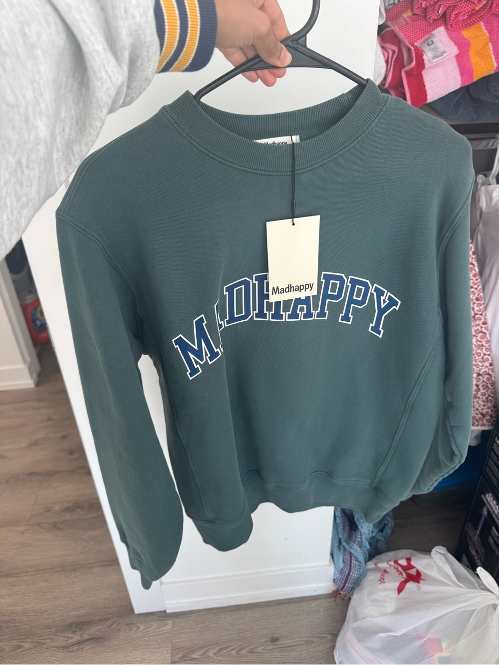 Madhappy Women's Dark Green Crewneck Sweatshirt with Blue Logo
